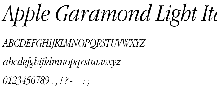 Apple Garamond Light Italic font