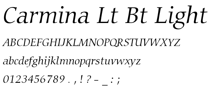 Carmina Lt BT Light Italic font