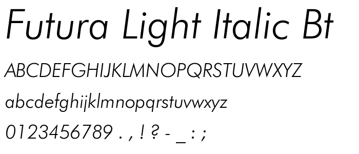 Futura Light Italic BT font