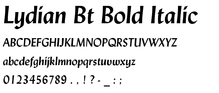 Lydian BT Bold Italic font