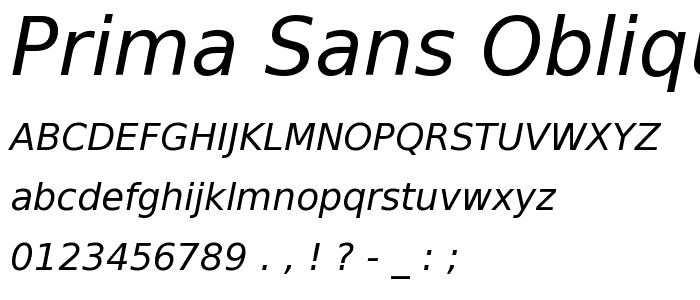 Prima Sans Oblique BT font