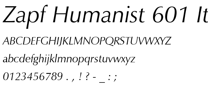 Zapf Humanist 601 Italic BT font